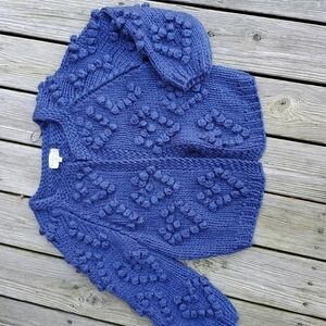 Hayden Hand-knotted Bubble Cardigan sweater s/m Royal blue Hearts design
